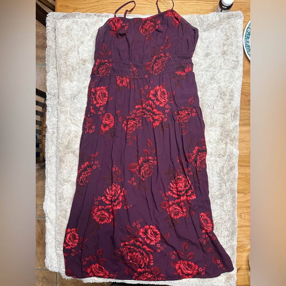 Old Navy Red Floral Mid Dress